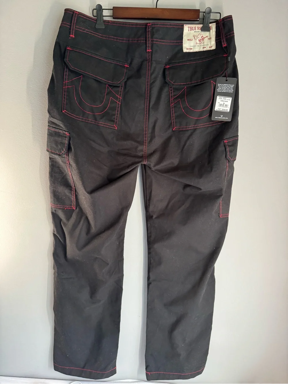 True Religion Style 108335 Black Cargo Pants with Red Stitching Size 34